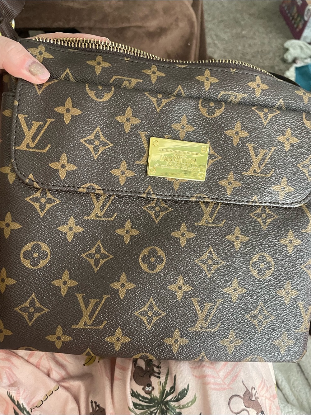 Designer inspired purse logo Brown Monogram Shoulder Bag medium sz EUC